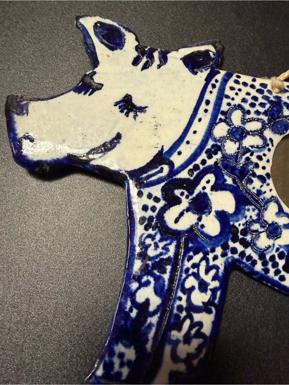 Hand-Painted Blue and White Decorative Pig Wall Mirror - Picture 2 of 4